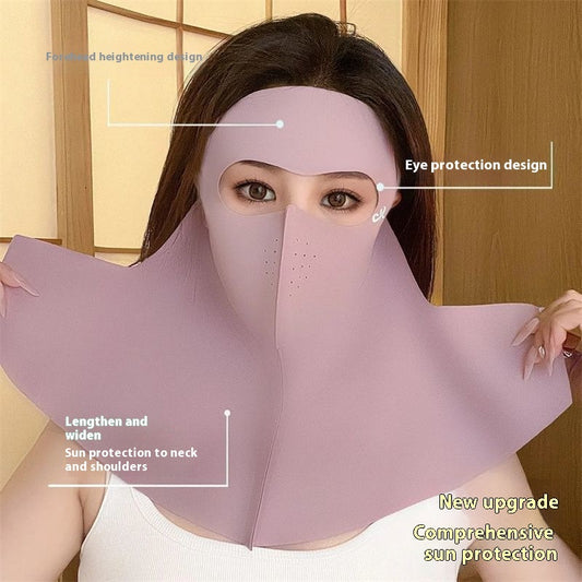 Summer Ice Silk Full Face Seamless Neck And Forehead Integrated Sun Mask