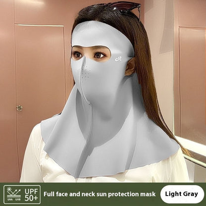 Summer Ice Silk Full Face Seamless Neck And Forehead Integrated Sun Mask